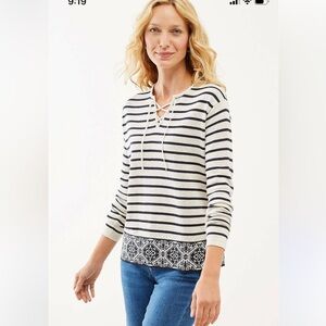 J Jill oatmeal heather lace up pull over sweater 2X